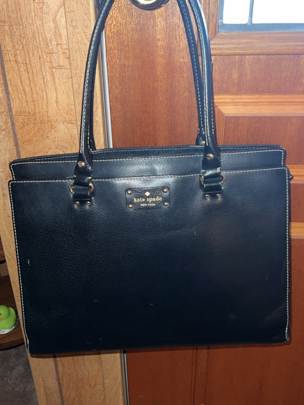 kate spade Black Leather Shoulder Tote with Gold Hardware